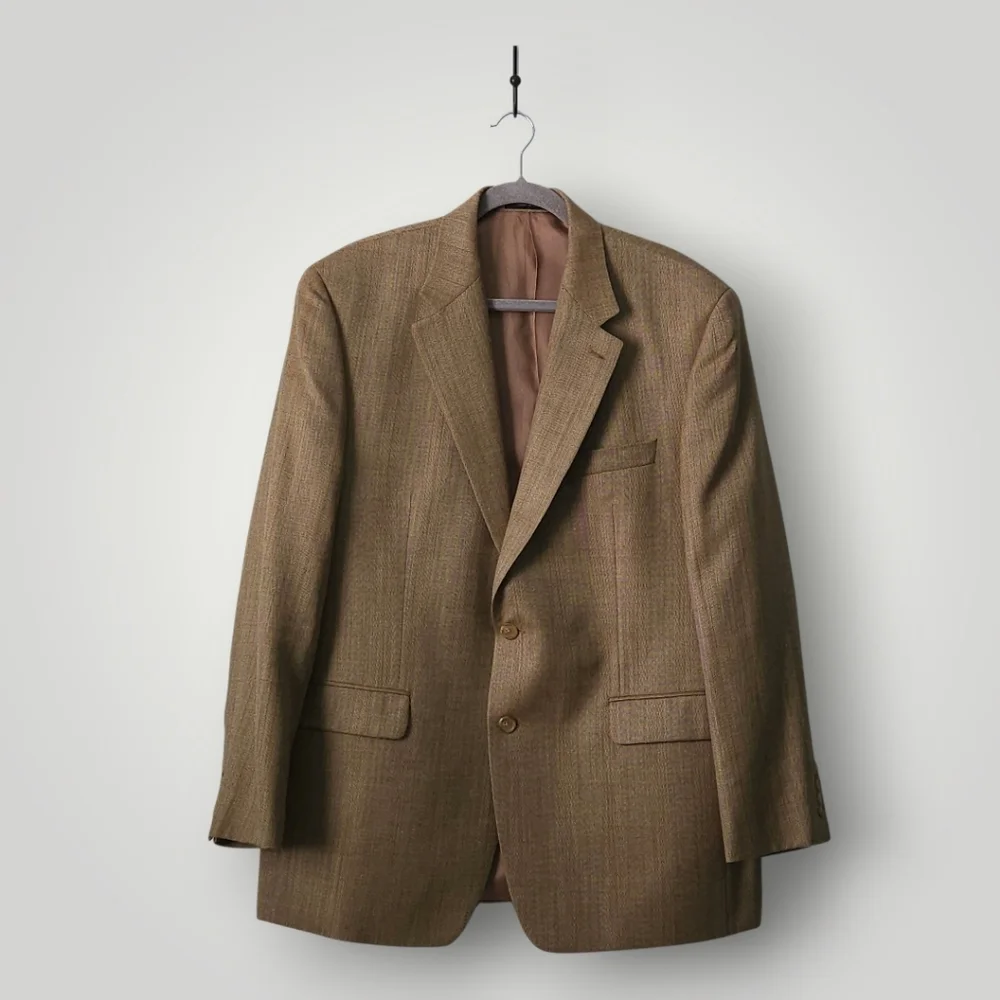 Lauren Ralph Lauren Silk Wool Blazer 44R Camel Tan Herringbone Old Money‎
